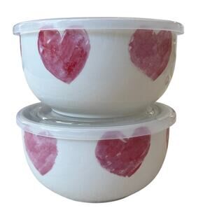 2pc Big Hearts Microwave Bowl w/ Steam Release Dial Vent Lid Maxcera 24 Oz New